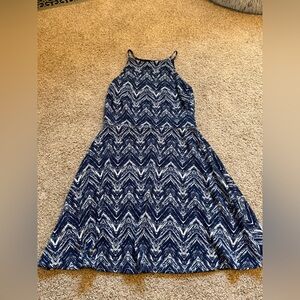 Aqua Navy and White Chevron Maxi Dress